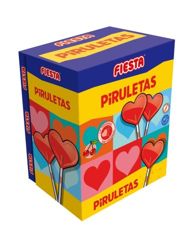 FIESTA Piruletas Caramelo con Palo en Forma de Corazón Sabor Cereza