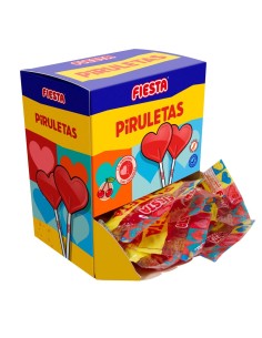 FIESTA Piruletas Caramelo con Palo en Forma de Corazón Sabor Cereza